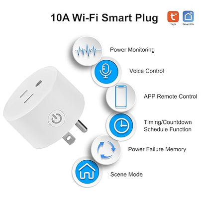 Tuya WiFi Smart Plug Works with Alexa Google Assistant IFTTT for Voice Control Mini Smart Outlet Plug with Timer Function,No Hub Required,Only 2.4GHz Wi-Fi,FCC/Rohs Listed Socket(2 Pack)