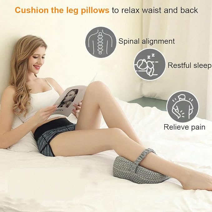ASANMEYO Knee Pillow for Side Sleepers - Butterfly Hollow Design Aligns Spine and Relieves Pressure - Memory Foam Leg Pillow Elastic Strap for Back, Hip, Sciatica Pain Relief - Navy