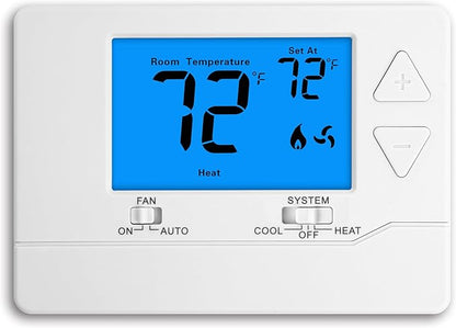 Thermostat for House Non-Programmable Single-Stage Systems,1 Heat / 1 Cool,Easy DIY Install,Blue Backlight