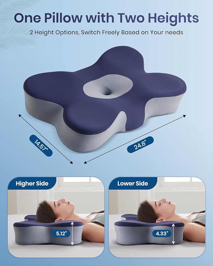 Cervical Neck Pillow for Pain Relief, Cooling Excellent Support Side Sleeper Pillow for Adults, Ergonomic Memory Foam Pillows for Sleeping, Contour Neck Pillow for Side Back Stomach Sleepers