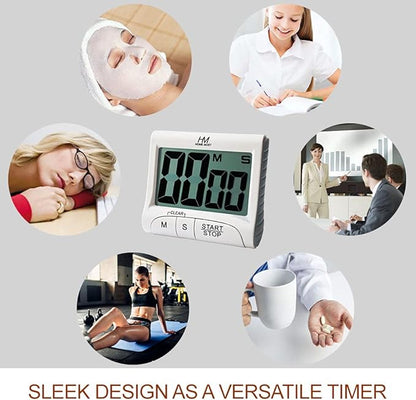 3" Large Display Kitchen Timer - Digital Timer Magnetic Back Loud Alarm On A Rope- White Cooking Timers For Kitchen Teachers Students Games Kids Meetings- Sports Timers For Workouts Exercise