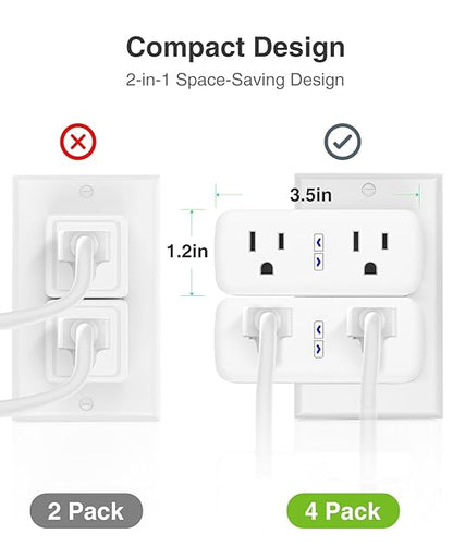 Dual Smart Plug 15A, GHome Smart Plugs Work with Alexa and Google Home, 2-in-1 Compact Smart Outlet Timer with APP Remote Control, 2.4GHz Wi-Fi Only, No Hub Required, FCC Listed, 2 Pack
