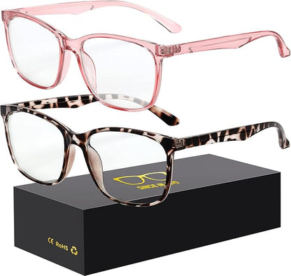 Blue-Light Blocking Glasses Computer Reading/Gaming/TV/Phones Glasses Fashion Anti Eyestrain UV Glasses for Women Men（B8 Douhua + Pink）