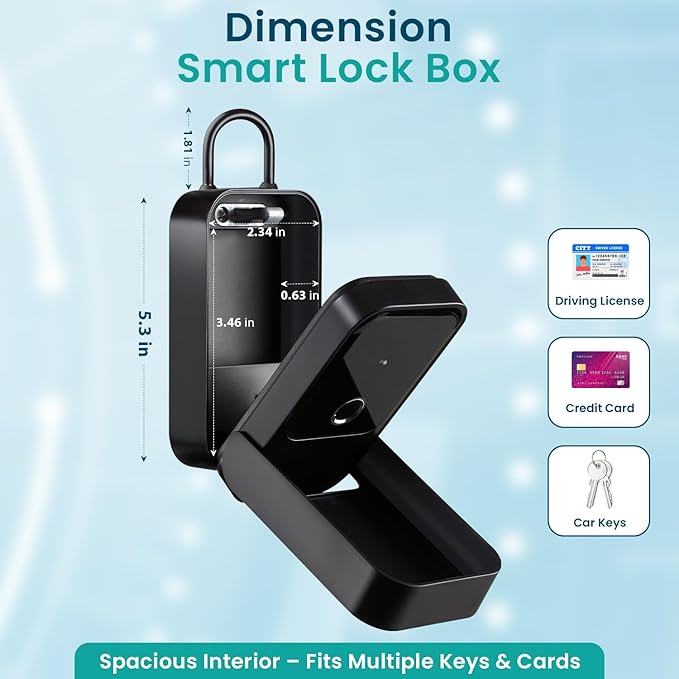 Smart Digital Wireless Lock Box – App-Controlled Key Storage with Fingerprint, Bluetooth, Passcode, Card & Key Access for Home, Office, Airbnb, Realtor – Wall or Door Mount