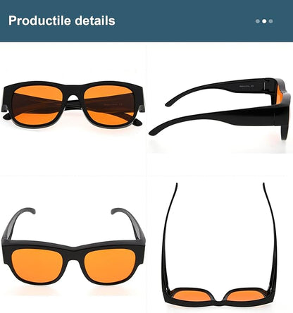 BLUELESS Fits Over Computer Eyeglasses with Orange Tinted Sleep Glasses, Black
