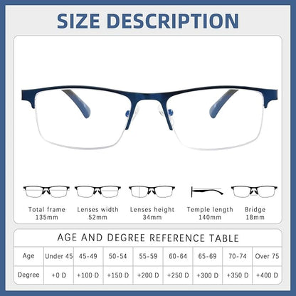 FONHCOO Reading Glasses for Women Men, Blue Light Blocking Reading Glasses Metal Half Frame Computer Readers Anti UV/Glare