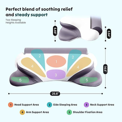 Sweetcrispy Cervical Neck Pillow - Contour Memory Foam Pillow for Neck Pain Relief with Cooling Pillowcase, Ergonomic Orthopedic Support for Side Back Stomach Sleepers, White & Grey