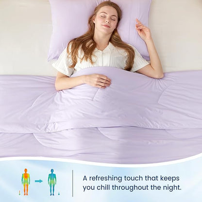 Cozy Bliss Deluxe Dual-Sided Cooling Comforter Twin Size, Ultra-Soft Lightweight Breathable Silky Cooling Blankets with Q-Max>0.45 for Bedroom, Hot Sleepers & Night Sweats, Lavender Purple, 68"x90"