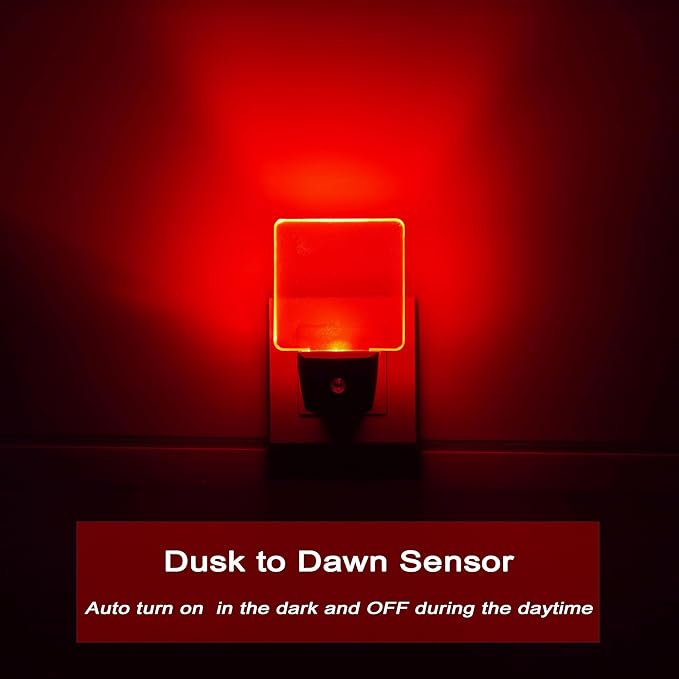 2 Pack 0.5W Plug in LED Night Light with Dusk to Dawn Sensor Red