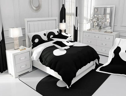 Manfei Black and White Kids Sheet Set King Size, Tai Chi Gossip Bed Sheet Set 4pcs (Fitted Sheet, Flat Sheet, 2 Pillowcases), Yin Yang Gossip Bedding Set for Boys Teens Adults Bedroom Decor