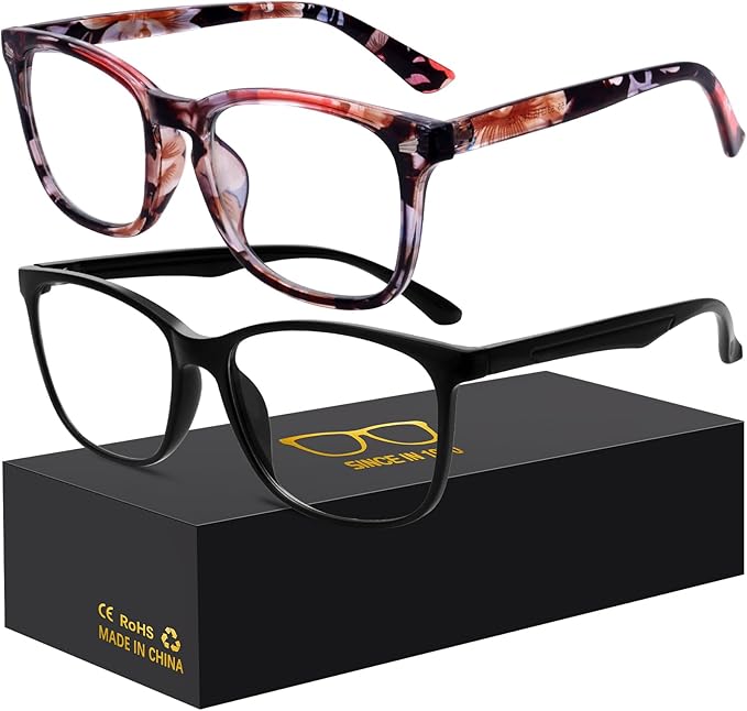 Blue-Light Blocking Glasses Computer Reading/Gaming/TV/Phones Glasses Fashion Anti Eyestrain UV Glasses for Women Men(H1-Black+Baohua)