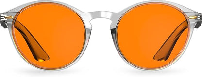 Bloomoak 99% Orange Blue Light Blocking Glasses,Retro Trendy Round Style,Relieve Eye Fatigue,Improve Sleep For Screens/Games