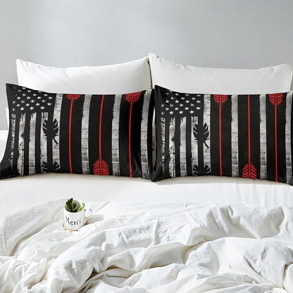 Manfei Archery Fitted Sheet Full Size, American Flag Print Bedding Set 3pcs, Sports Gaming Theme Bed Cover with 2 Pillowcases, Kids Boys Teens Adults Room Decor, Soft Bedding(No Top Sheet)