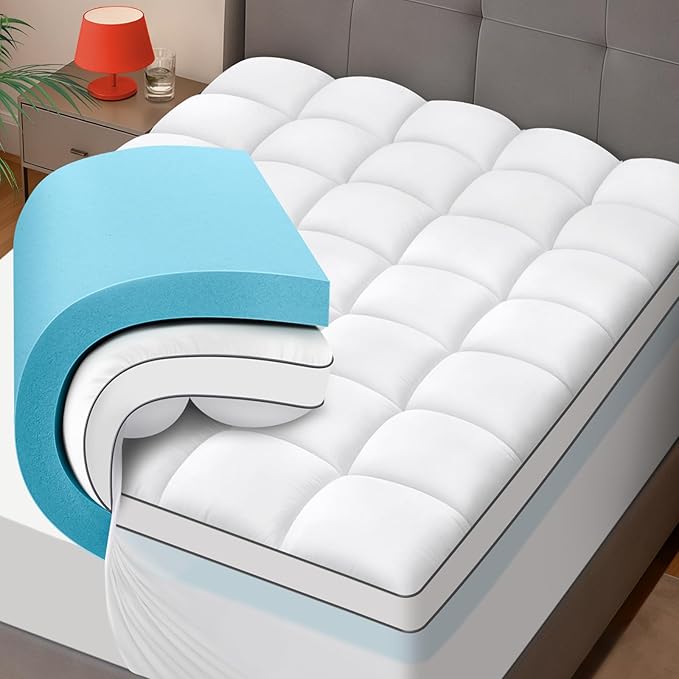 Dual Layer 4 Inch Memory Foam Mattress Topper Twin Size - 2 Inch Cooling Gel Memory Foam Plus 2 Inch Pillow Top Thick Mattress Pad - Pressure-Relieving Comfort