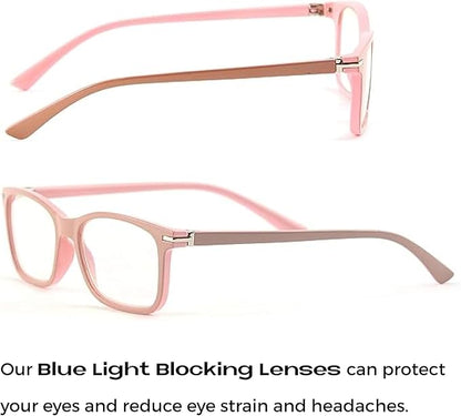 Readerest Blue Light Blocking Glasses – Thin Reflective Lens, Anti-Glare Computer Eyeglasses, UV Protection, Eye Strain Relief (Beige/Pink, 3.75 Magnification)