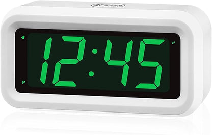 KWANWA 12 Inch Large Display Digital Alarm Clock for Kids & Adults, Dimmable LED Clock with Adjustable Brightness, Easy Snooze, Battery Operated Cordless Desk Clock for Bedroom, Kitchen, (White