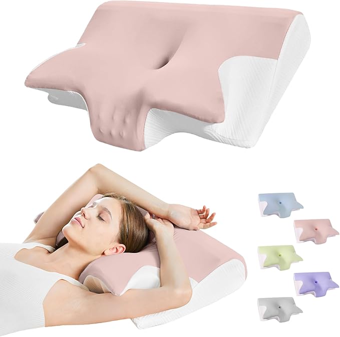 Ornatera Pillow, Restrelief Premium Ergonomic Pillow, Cleshy Ergonomic Pillow Silk Pillowcase, Memory Foam Ergonomic Pillows for Sleeping, Adjustable Cervical Pillow Cozy Sleeping(Pink)