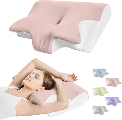 Ornatera Pillow, Restrelief Premium Ergonomic Pillow, Cleshy Ergonomic Pillow Silk Pillowcase, Memory Foam Ergonomic Pillows for Sleeping, Adjustable Cervical Pillow Cozy Sleeping(Pink)