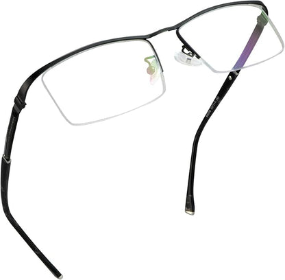 LifeArt Alloy Semi-Rimless Reading Glasses,Blue Light Blocking Glasses, Anti Eyestrain, Computer Gaming Glasses, TV Glasses for Men, Anti Glare (Black, +3.50 Magnification)