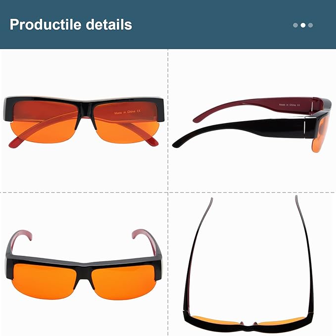 BLUELESS Fitover Blue Light Blocking Glasses with Orange Tinted Sleep Glasses, Black Red