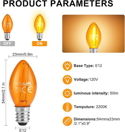 KINUR C7 LED Bulbs, led Night Light Bulb E12 Candelabra Base Amber 2200K, 1 Watt Equivalent 10W Incandescent Bulb, Salt Lamp and Window Candles & Chandeliers Replacement Bulb 8 Pack (8, Amber)