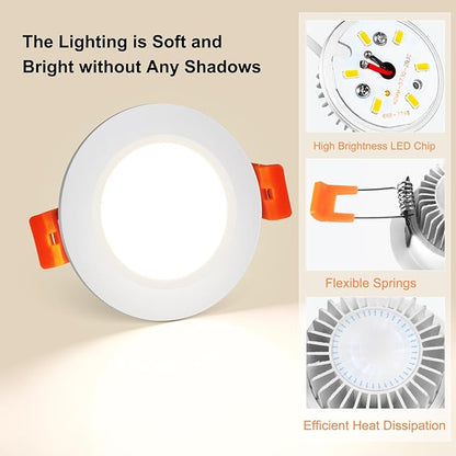 YGS-Tech 3 Inch LED Recessed Lighting, Dimmable Downlight 5W(40W Halogen Equivalent), CRI80, 4000K Natural White, Ceiling Light with LED Driver(1 Pack)