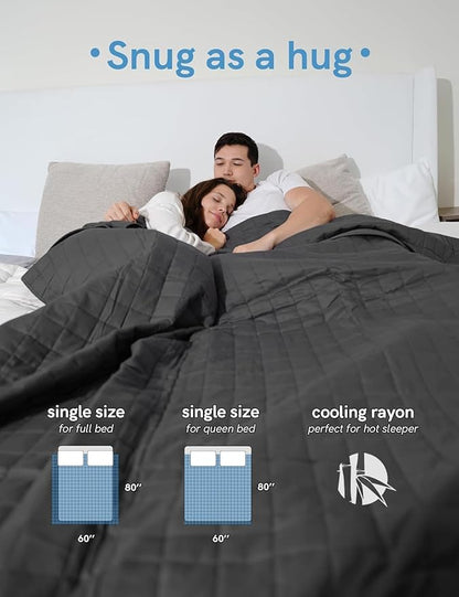 YnM Cooling Weighted Blanket for Adults, 15lbs Heavy Bed Throw for One Person of 140lbs, Perfect for Hot Sleepers or Warm Climates with Rayon/Glass Beads(60x80 Inches, Queen Bed, Dark Grey)