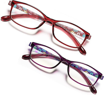 EYEURL Blue Light Blocking Readers for Women - 2 Pair Ladies Computer Reading Glasses +1.25 Stylish Rectangular Frames Blue Ray Eyeglasses