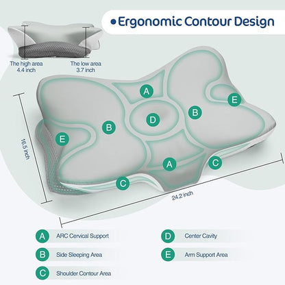 Cervical Pillow for Neck and Shoulder Pain Relief, Ergonomic Memory Foam Contour Pillow with Adjustable Dual Heights, Breathable Pillowcase, Orthopedic Support for Side Back Stomach Sleepers