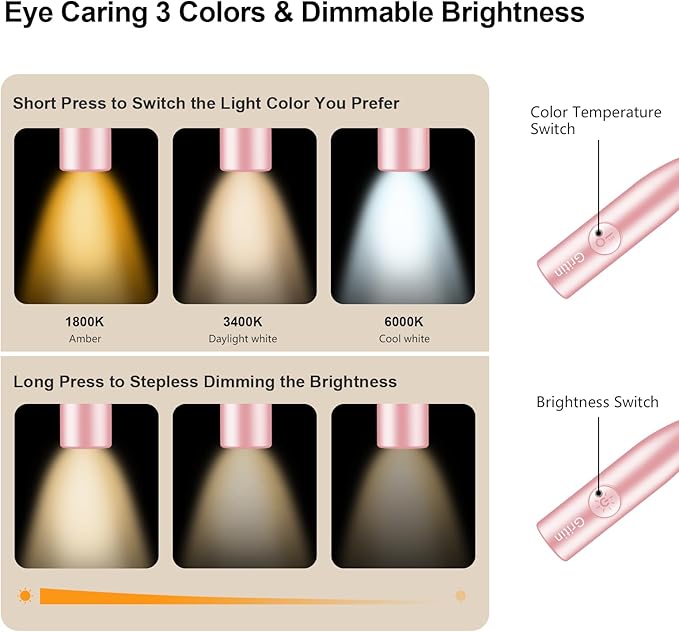 Gritin LED Neck Reading Light,Book Light for Reading in Bed-Eye Caring 3 Colors, Dimmable Brightness, Bendable Arms, 80+Hrs Runtime, Neck Round Design, Lightweight for Crafting, Knitting-Pink