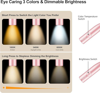 Gritin LED Neck Reading Light,Book Light for Reading in Bed-Eye Caring 3 Colors, Dimmable Brightness, Bendable Arms, 80+Hrs Runtime, Neck Round Design, Lightweight for Crafting, Knitting-Pink