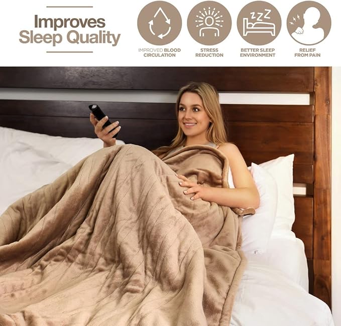Medical king Heated Blanket, Machine Washable Extremely Soft & Comfortable Electric Blanket Throw Fast Heating with Hand Controller 10 Heating Settings & auto Shut-Off (Beige, 50 x 60)
