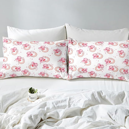 Western Cowgirl Fitted Sheet,Tribal Pink Horseshoe Hats Starry White Sheet Set for Ultra Soft Room Gift,Cartoon Princess Style Bowknots Cherry Bedding Set with 2 Pillowcases,Queen Size