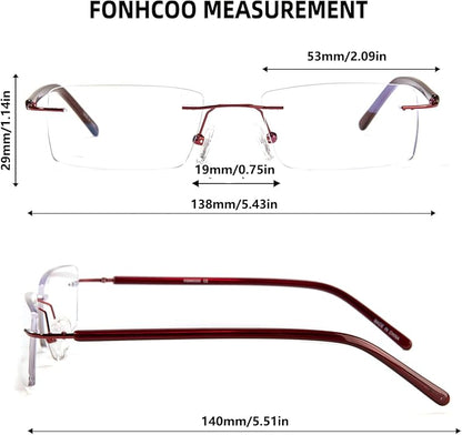 FONHCOO Blue Light Blocking Glasses Anti Blue Ray Unisex Lightweight Rimless Frameless Rectangle Computer Gaming Glasses
