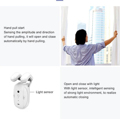 Smart Curtain Opener, BT App Remote Control Voice Compatible with Assistant Smart Things, with Temperature Light Sensor Timer, for Bedroom Living Room Office