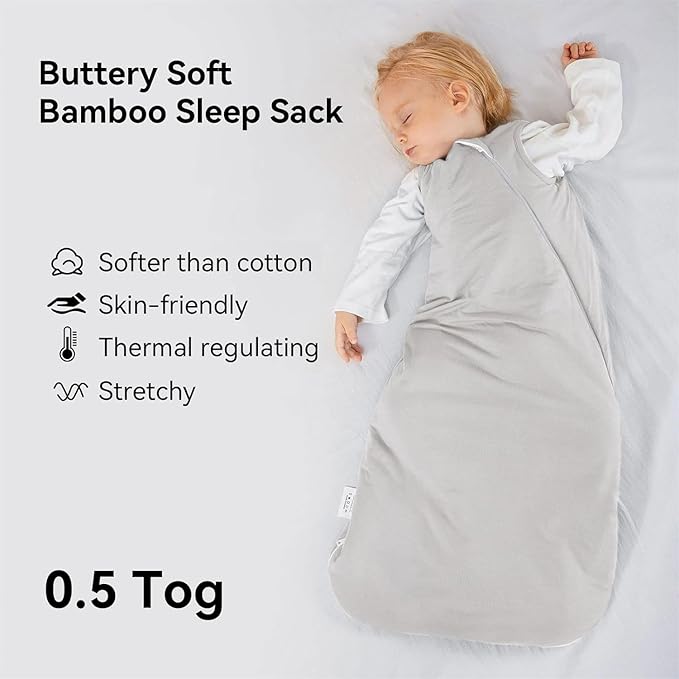 BubblePanda Rayon Made from Bamboo Sleep Sack 18-24 Months 0.5 Tog Soft Lightweight Toddler Sleep Sack 2t for Babies 2-Way Zipper Wearable Blanket Baby 18 Months