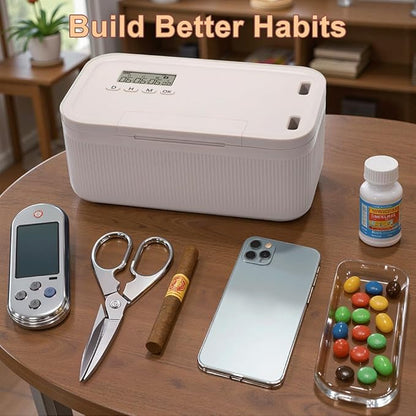 TimeLock Adjustable Timed Lock Box (0-30 Days) - Timer Secure Storage Lockbox for Snacks, Medicine, Phones, Electronics - Self Control Container to Build Discipline & Declutter Life, 9.3"x5.1"x3.8"