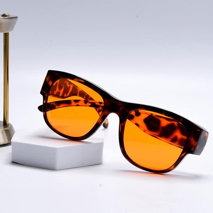 BLUELESS Fits Over Computer Eyeglasses with Orange Tinted Sleep Glasses, Tortoise