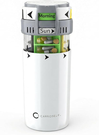 Smart Pill Dispenser for 4 Daily Doses – Weekly Pill Organizer with AM/PM Labels, Smooth-Sliding Cartridges, Medication Organizer for Adults & Seniors, Compact Pill Storage Box