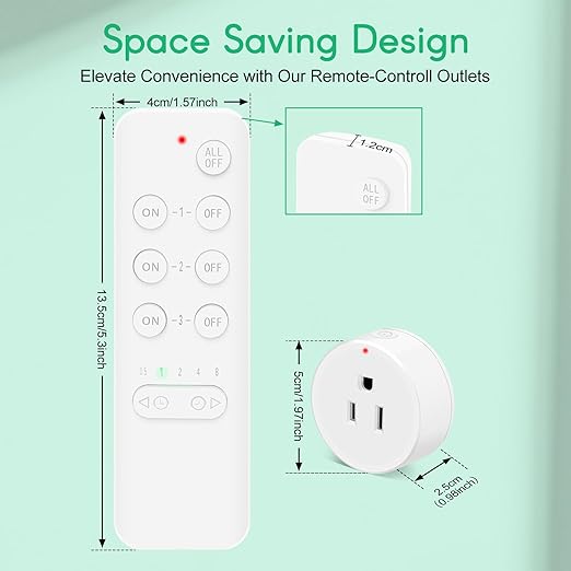 NineLeaf Remote Control Outlets, Wireless Remote Control Outlet, Remote Control Outlet with Timer, 3-Pack with Countdown Timer, 15A/1500W, 500Ft Range,V0 Fireproof & Electric Shock - Proof, White