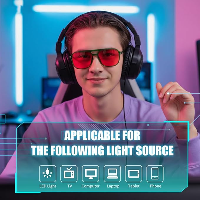 FEISEDY Sleep Blue Light Glasses for Woman Men 99.9% Computer Gaming Red Lens Eyeglasses Reduce Eyestrain G2835
