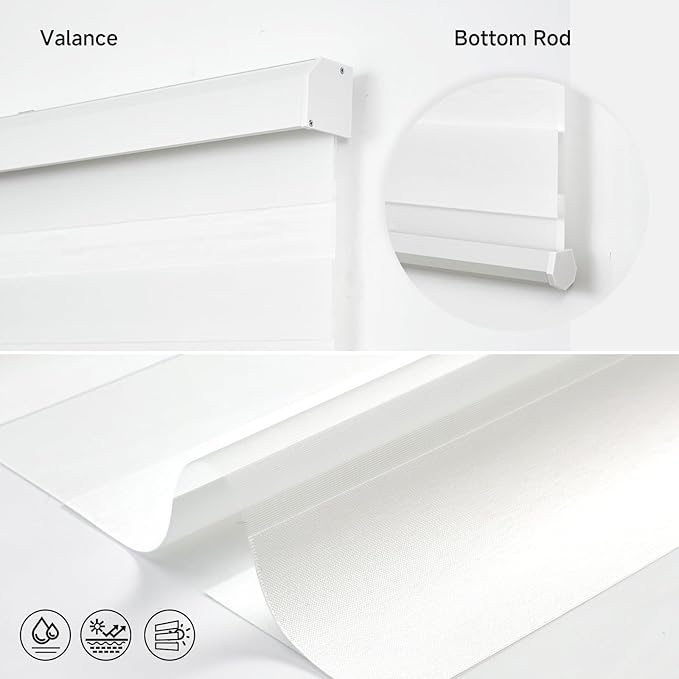 Motorized Zebra Blinds, Cordless Blackout Window Shades with Remote, Custom Dual Layer Smart Roller Shades Compatible with Alexa Google Assistant, Automatic Light Filtering Blinds,White