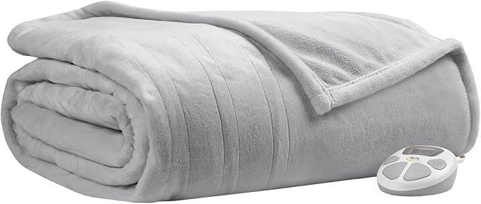 Serta Luxuriously Soft Plush Electric Blanket Fast Heating Cozy Cover, Safety Auto Shut Off Timer, Low EMF, Multi Heat Setting, ETL Certified, Machine Washable, Smoke Grey Queen (90 in x 84 in)