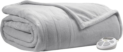 Serta Luxuriously Soft Plush Electric Blanket Fast Heating Cozy Cover, Safety Auto Shut Off Timer, Low EMF, Multi Heat Setting, ETL Certified, Machine Washable, Smoke Grey King (92 in x 100 in)