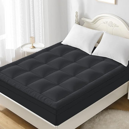 YUGYVOB Queen Mattress Topper - 800GSM Extra Thick Cooling & Breathable Mattress Pad with Deep Pocket 8"-21" & Soft Down Alternative Filling, Grey