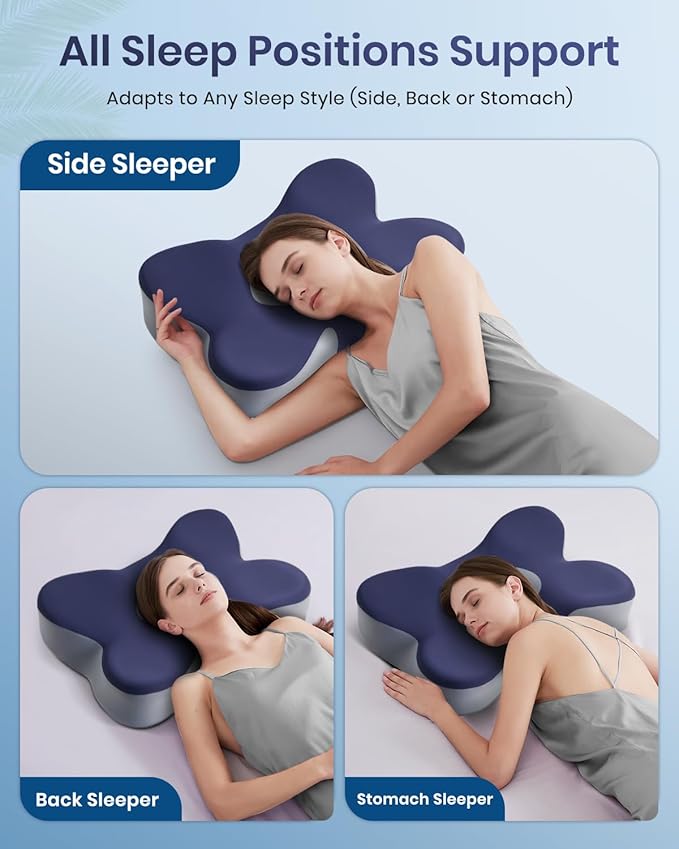 Cervical Neck Pillow for Pain Relief, Cooling Excellent Support Side Sleeper Pillow for Adults, Ergonomic Memory Foam Pillows for Sleeping, Contour Neck Pillow for Side Back Stomach Sleepers
