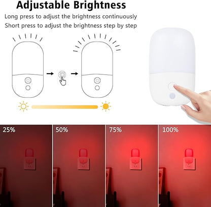 echosari 670nm Red Light Night Light for Sleep, 2 Pack Red Night Lights with Dusk to Dawn Sensor, LED Night Light Plug into Wall for Baby Nursery Kids Adults Bathroom Bedroom