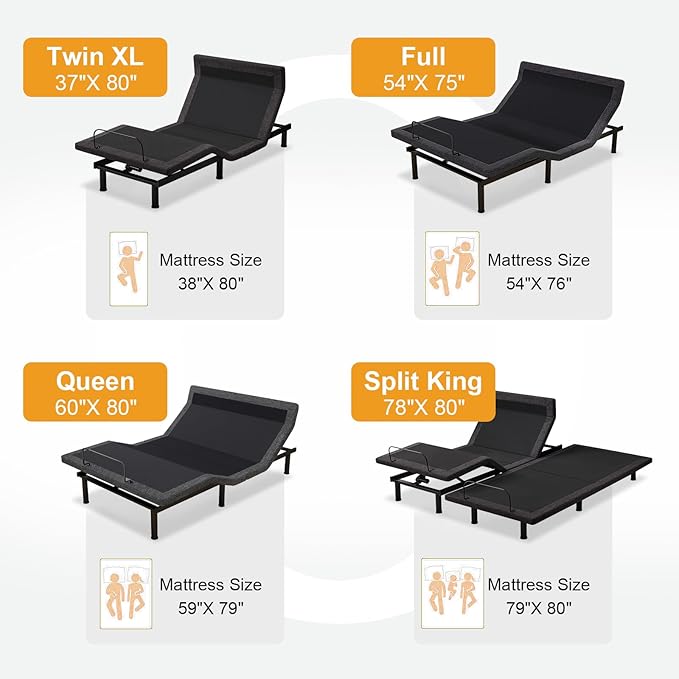 MUUEGM Adjustable Bed Base Frame with 12” Gel Memory Foam Mattress, Remote Control Bed Bases with Head-Pillow-tilt, USB, Massage, Zero Gravity, Anti-Snore, Queen
