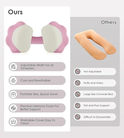 Memory Foam Maternity Pillow for Sleeping, Pregnancy Pillows Support for Back Belly HIPS, Adjustable Travel Wedge Pillow for Pregnant Women, Side Spleeping Pregnant Pillows with Pillowcase