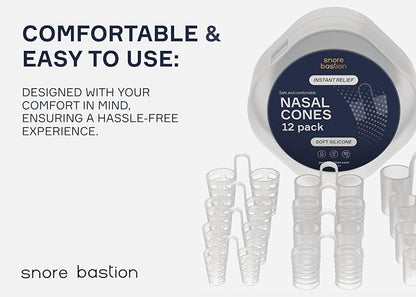Nasal Dilators for Sleeping - 12 Nasal Cones for Breathing - Nostril Opener and Soft Silicone Nose Vents for Quiet Nights and Restful Sleep - Sinus Cones